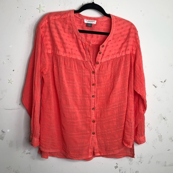 ANTHROPOLOGIE Pilcrow and the letterpress coral button down tunic blouse - Picture 3 of 11